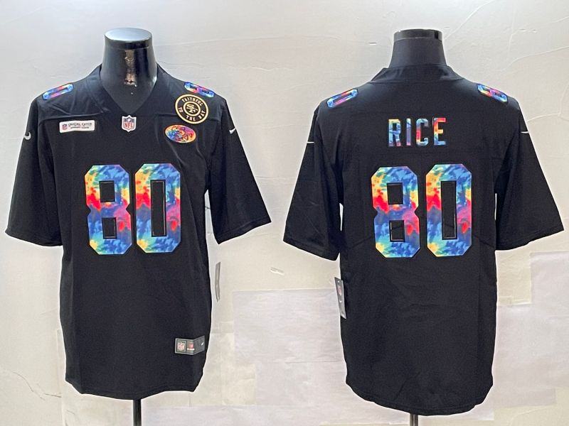 Men San Francisco 49ers #80 Rice Black Rainbow 2024 Nike Limited NFL Jersey style 4